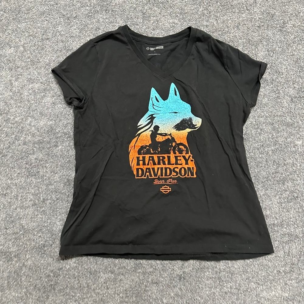 Harley-Davidson T-Shirt Womens Size L Black V-Neck Wolf Graphic Bowling Green KY